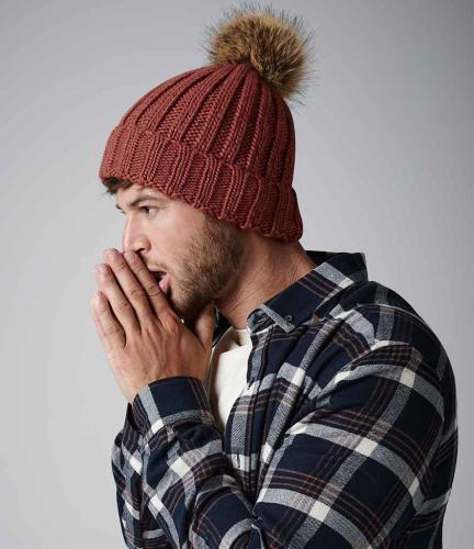 Beechfield Faux Fur Pop Pom Chunky Beanie - ORR - ONE